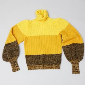 ALC Yellow Mustard Color Block Turtleneck Sweater